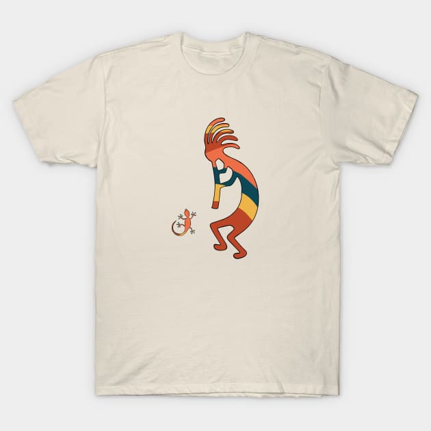 Kokopelli with Gecko T-Shirt by Trent Tides